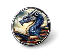 Insignia de dragón de libro, pin redondo, pin de solapa, broche estampado, regalos para hombres y mujeres, 1 pulgada