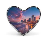 Insignia de Israel con forma de corazón y diseño de puesta de sol sobre Tel Aviv Beach Israel, broche con botones para mochila, chaquetas, sombreros, decoración