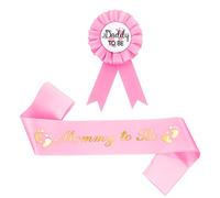 Insignia de la hojalata de Mommy to be Sash and Daddy to Be para decoración de baby shower, banda de ducha ideal para "Mom to Be" y pin de botón "Daddy to Be", regalo para fiestas de revelación de género (rosa)
