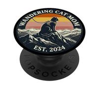 Insignia de mamá Gato errante EST 2024 PopSockets PopGrip Adhesivo