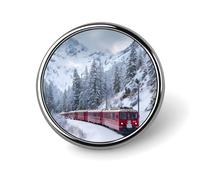 Insignia de metal con diseño de tren que viaja a través de bosques nevados, broche redondo de 2,5 cm, para ropa, sombrero, bolsa, corbata, accesorios, decoración