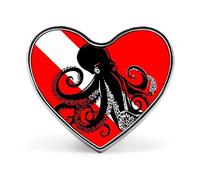 Insignia de metal divertida con forma de corazón de 1 pulgada con forma de bandera de buceo de pulpo, broche para ropa, sombrero, bolso, accesorios, corbata, decoración