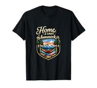 Insignia de montaña con Texto en inglés Home Is Where The Hammock Camiseta