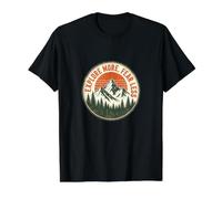 Insignia de montaña de Influencia Vintage Explore More Fear Less Camiseta gráfica económica, Hombre, Negro, S