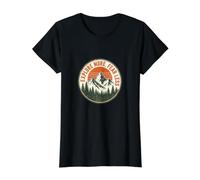 Insignia de montaña de Influencia Vintage Explore More Fear Less Camiseta gráfica económica, Mujer, Negro, XS