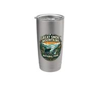Insignia de oso vintage del parque nacional de las Grandes Montañas Humeantes Vaso térmico de acero inoxidable de doble pared