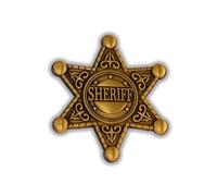 Insignia de sheriff de metal de alta calidad, disfraz y accesorio de disfraz para adultos y niños, estrella adjunta de vaquero occidental con respaldo de pin seguro, accesorio duradero y realista
