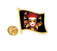 Insignia de solapa con bandera de metal dorado con diseño de cabeza misteriosa feliz del carnaval de Venecia