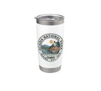 Insignia del faro de montaña vintage del Parque Nacional Acadia Maine Vaso térmico de acero inoxidable de doble pared