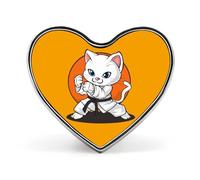 Insignia divertida de karate Taekwondo con forma de corazón con diseño de gato Jiu Jitsu, lindo broche para mochila, chaquetas, sombreros, decoración