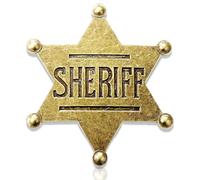 Insignia dorada de sheriff, insignia de estrella de vaquero, broche de aleación con letra hexagonal retro, pines conmemorativos de policía, emblema de sombrero honorario, insignia conmemorativa de