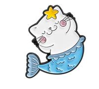Insignia esmaltada de dibujos animados de gatos, sirenas, elegante, accesorio de joyería de animales, para adolescentes y adultos, atuendo casual, realzador, diseños únicos de sirenas, One Size, Como