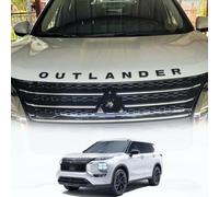 Insignia frontal de fibra de carbono para Mitsubishi Outlander 2026 2025 2024, emblemas de capó con accesorios curvos, letras adhesivas para exteriores, calcomanía elevada