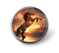 Insignia Horse Rise Up Sunset, pin, botón, pin de solapa, insignia redonda, insignias de metal, broche estampado para hombres y mujeres, 1 pulgada