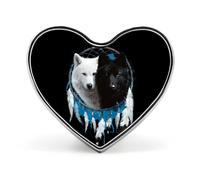 Insignia metálica novedosa Wolf Dreamcatcher1 de 1 pulgada con forma de corazón, broche, alfiler, accesorios para ropa, bolsos y corbatas.