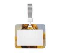 Insignia protectora de trabajo "Majestuoso león salvaje en la sabana africana", tipo deslizante horizontal con ventana transparente