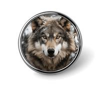 Insignia redonda clásica con imagen de un lobo en la nieve. Pines de solapa duraderos y modernos. Regalos y accesorios. Insignias personalizadas para bolsos, mochilas y sombreros.