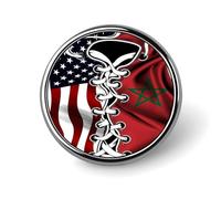 Insignia Redonda con la Bandera de Estados Unidos, con diseño de Amistad Entre moros y marroquíes. para Hombres y Mujeres. Broche de Metal con Bisel para Solapa o Corbata. Ideal para Trajes, Camisas