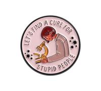 Insignia redonda de científico, diseño creativo, microscopio y letra, broche de aleación con temática científica humorística