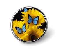 Insignia redonda de girasoles amarillos con mariposas azules, bonito broche para sombreros, chaquetas, decoración personalizada, accesorios de joyería para boda, regalo de fiesta