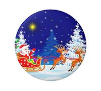Insignia redonda de hojalata con diseño de Papá Noel en trineo de 6 cm, impresión de un solo lado, perfecta para decoración de estilo personal y para regalar, talla única, Metal