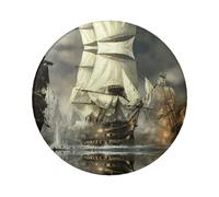 Insignia redonda de hojalata con impresión de barco pirata de 6 cm, impresión de un solo lado, perfecta para decoración de estilo personal y para regalar, talla única, Metal
