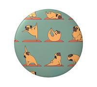 Insignia redonda de hojalata de 6 cm con impresión de pug de yoga, impresión de un solo lado, perfecta para decoración de estilo personal y regalo, talla única, Metal