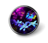 Insignia redonda de mariposa con flores azules y moradas, divertida, de 2,5 cm, broche de solapa, pin de moda para sombrero, camisa, corbata, botones, insignia, artículos para fiestas, insignias decor