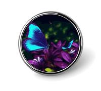 Insignia redonda de mariposa con flores azules y moradas, divertida, de 2,5 cm, broche de solapa, pin de moda para sombrero, camisa, corbata, botones, insignia, artículos para fiestas, insignias decor