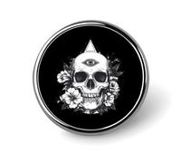 Insignia redonda de metal con calavera con tercer ojo y flor, botón impreso, insignias circulares personalizadas de 1 pulgada