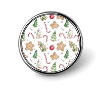 Insignia redonda de metal con diseño de bolas de árbol de Navidad, bastón de caramelo y galleta. Insignia de botón impresa. Insignias circulares personalizadas de 1 pulgada.