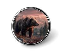 Insignia redonda de metal con diseño de oso grizzly, broche de solapa, regalos para hombres y mujeres, ropa, bolsos y sombreros.
