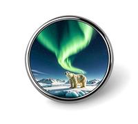 Insignia redonda de oso polar con luces del norte, bonito pin de solapa esmaltado, broche de botón, decoración personalizada de ropa, unisex, soporte para insignias, sombreros, bolsos, camisas