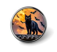 Insignia redonda de The Black Cat Is Pacing on The Roof con diseño de gato negro y esmaltado, broche de botón, decoración de ropa, unisex, soporte para insignias, sombreros, bolsos, camisas