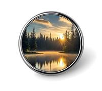 Insignia redonda del amanecer en el lago lindo esmalte de solapa broches de botón Pin personalizado para decoración de ropa, unisex, soporte para insignias, sombreros, bolsas, decoración de camisas