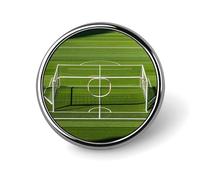 Insignia redonda elegante con diseño de portería de fútbol, área deportiva, impresa en aleación de aluminio de 1 pulgada con arte de transferencia de calor, pin de metal ligero para camisas, chaquetas