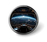 Insignia redonda "Vistas del espacio exterior desde la nave espacial" para hombres y mujeres. Pines de solapa duraderos y elegantes. Insignias de metal ligeras para camisas, chaquetas y sombreros.