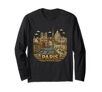 Insignia Retro del Horizonte de la Ciudad de París Francia Manga Larga