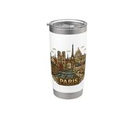 Insignia retro del horizonte de la ciudad de París Francia Vaso térmico de acero inoxidable de doble pared