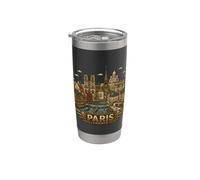 Insignia retro del horizonte de la ciudad de París Francia Vaso térmico de acero inoxidable de doble pared