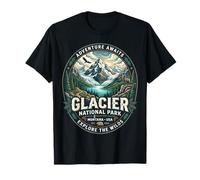 Insignia Vintage de Aventura Natural del Parque Nacional Glacier de Montana Camiseta
