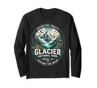 Insignia Vintage de Aventura Natural del Parque Nacional Glacier de Montana Manga Larga