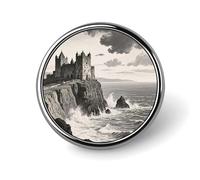 Insignias circulares de acantilado misterioso, broche de solapa, pin de montañas, aguas y pájaros, broche, regalos para mujeres y hombres, souvenir
