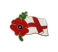 Insignias de bandera de Inglaterra con diseño de amapola roja Lest We Forget Remembrance Day Veteran Solider, Metal