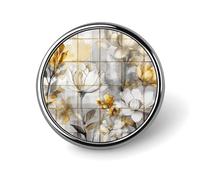 Insignias decorativas con patrón de brotes de flores beige, insignia redonda de aleación de aluminio duradera, broche de botón ligero para camisas, chaquetas, sombreros, uniformes, 1 pulgada