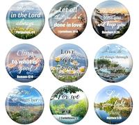 Insignias inspiradoras con versículo bíblico cristiano, diseño de paisaje circular, regalos de 2 pulgadas, escritura, abstracto, religioso, regalos para mujeres y hombres, paquete de 9, 2, metal, sin
