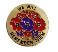 Insignias y alfileres de amapola roja con texto en inglés "We Will Remember Them Remembrance Day", Zinc