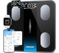 INSMART - Báscula de peso inteligente para peso corporal y porcentaje de grasa, báscula de pesaje precisa Bluetooth con pantalla grande, 16 composiciones corporales, báscula de baño sincronizada con