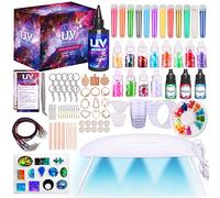 Insnug Kit de fabricación de joyas de resina UV con moldes de silicona y luz UV, kits de bricolaje, kits de fabricación de pulseras, collares, llaveros, pulseras, artes y manualidades, paquete de