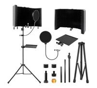 Insonorización De Micrófonos, 5 Paneles Pantalla Antiviento De Espuma Acústica Con 180cm Trípode Para Adaptadores De Micrófono De 9,5 mm A 16,5 mm Para Equipos De Grabación Y Estudio